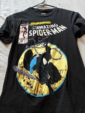 Marvel Black Spider-Man Venom Graphic Tee with Yellow and Blue Accents